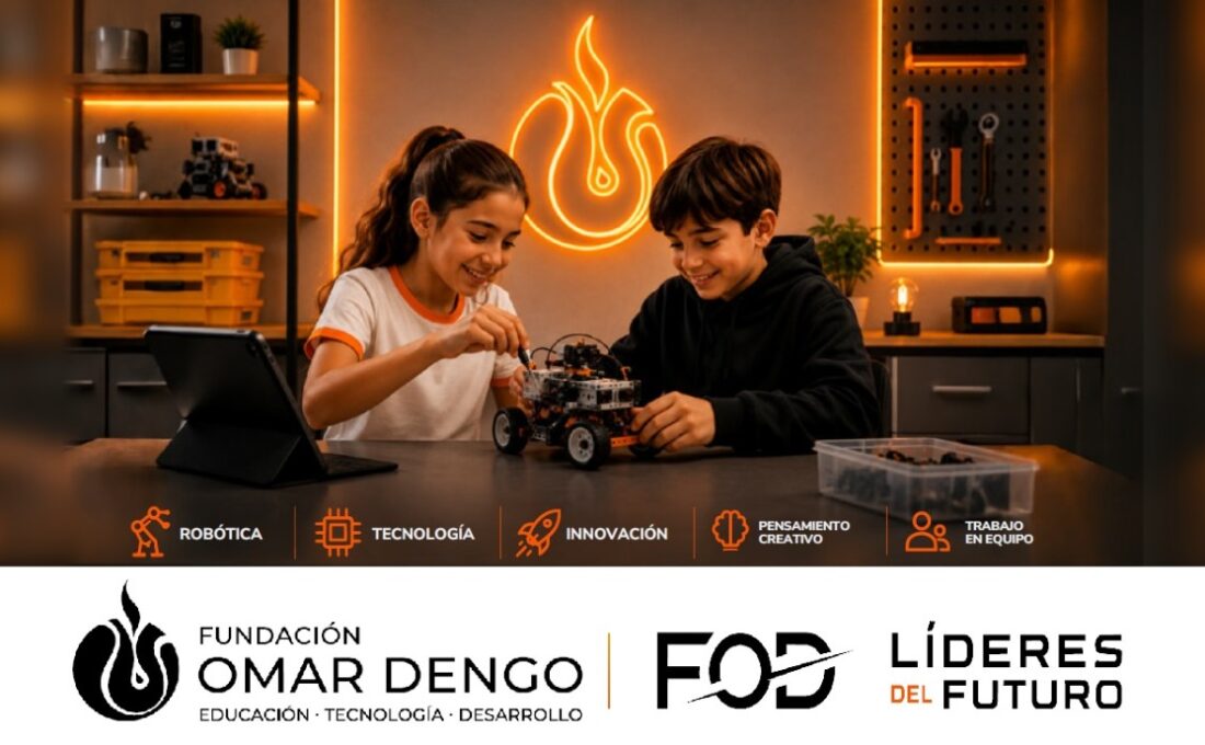 Niña y niño construyendo un robot en un espacio de FOD Líderes del Futuro